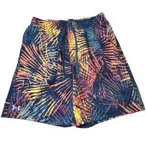 Under Armour Swim Trunks Men XL Multicolor Mesh Liner Pockets Palm Print